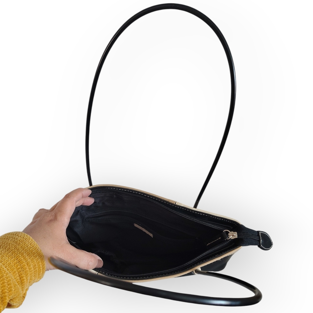 Fairweather Colorblock Tote Bag - Black, Tan, and Cream Shoulder Bag - Picture 7 of 7